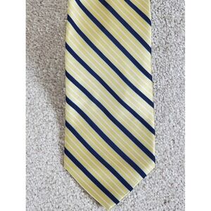 Nautica Men's Neck Tie Yellow Navy Stripe 100% Silk 59"